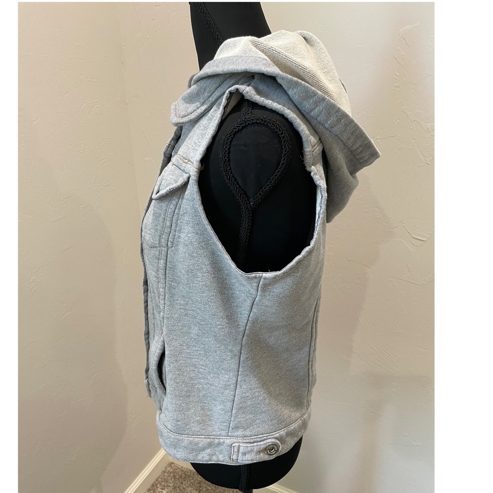 Back In The Saddle Womens Gray Cotton Hooded Button Front Vest Size M FT3456 - Picture 3 of 5
